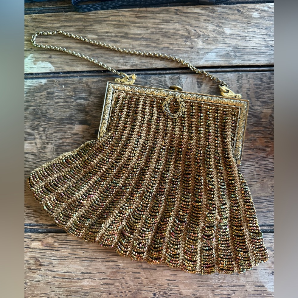 Vintage Gold Beaded Evening Bag